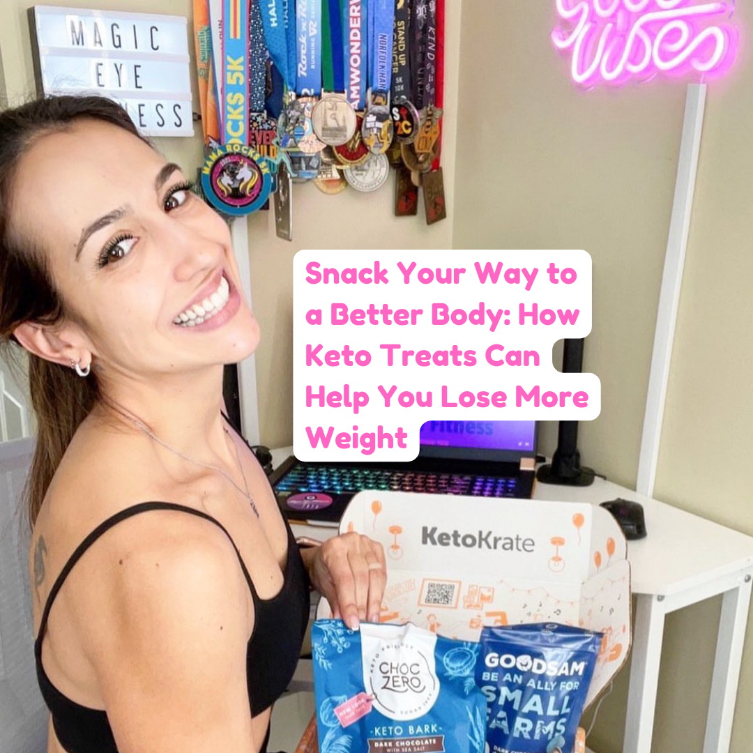 Fit woman in tank top holds her KetoKrate caption says