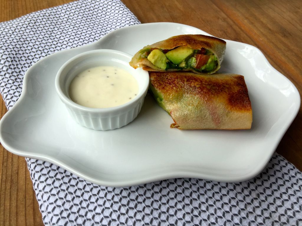 Plated avocado spring rolls